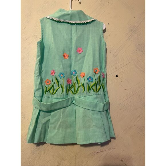 Vintage Ruth of Carolina Green Dress by Ruth Originals Embroidered Flowers Sz 5/ - Picture 1 of 10